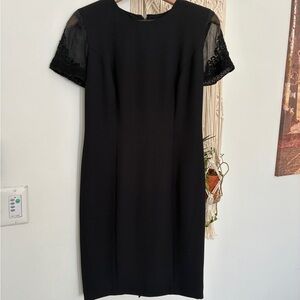 Vintage Donna Morgan Black Dress with Sheer Sleeves and button back- Size 6